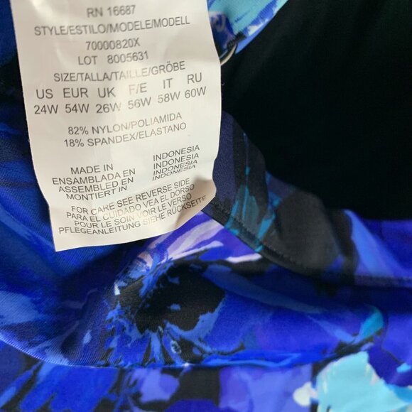 Swim Solutions High-Neck Tankini Top Women's 24W Blue Floral Underwire Swimwear - Picture 7 of 8